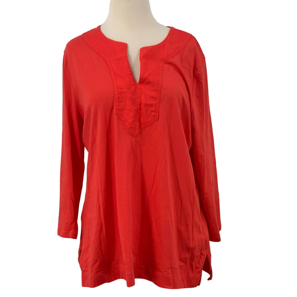 Lauren Ralph Lauren Women's 3/4 Sleeve Pullover Split Neck Top/Tunic Red XL